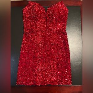 Red strapless mini sequined dress NWOT